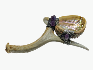 Abalone Shell, silver, deer antler, and Amethyst  - Smudge Bowl