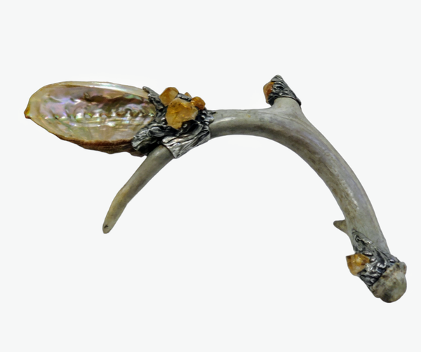 Abalone Shell, silver, deer antler, and citrine - Smudge Bowl