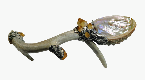Abalone Shell, silver, deer antler, and citrine - Smudge Bowl