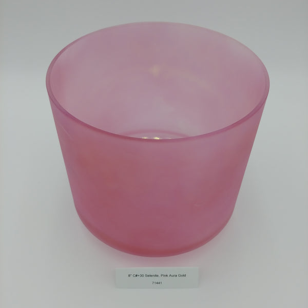 8" C#+30 Selenite, Pink Aura Gold Crystal Alchemy Bowl