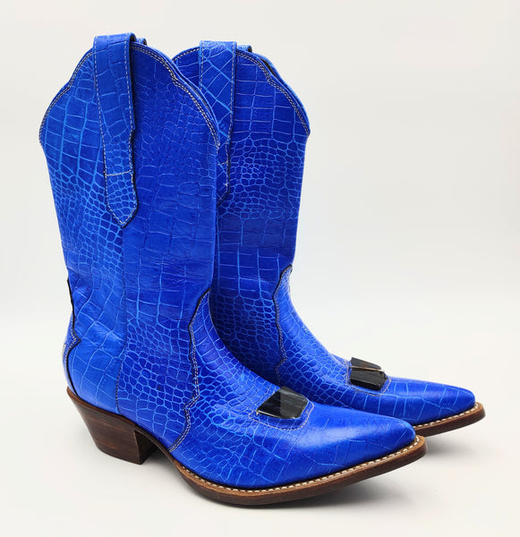 Ladies Crystal Cowgirl Boots, Blue - 12 inches Heel to ToeTip