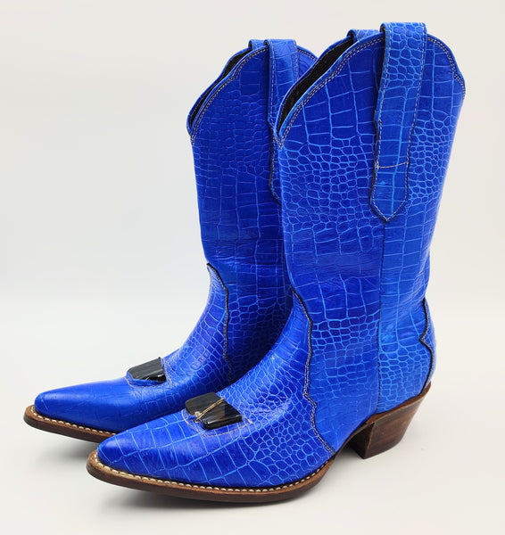 Ladies Crystal Cowgirl Boots, Blue - 12 inches Heel to ToeTip