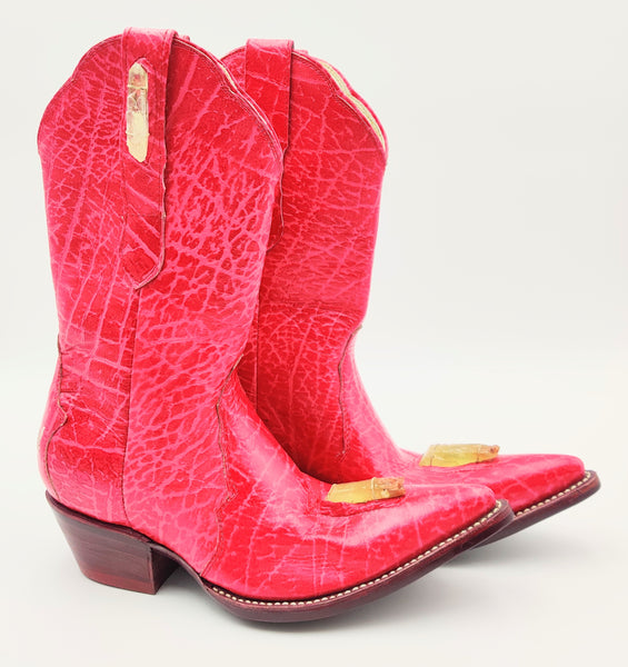 Ladies Crystal Cowgirl Boots, Pink - 12 inches Heel to ToeTip