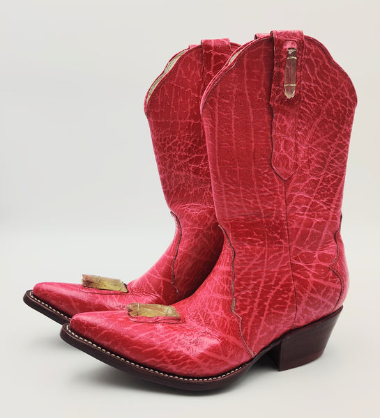 Ladies Crystal Cowgirl Boots, Pink - 12 inches Heel to ToeTip