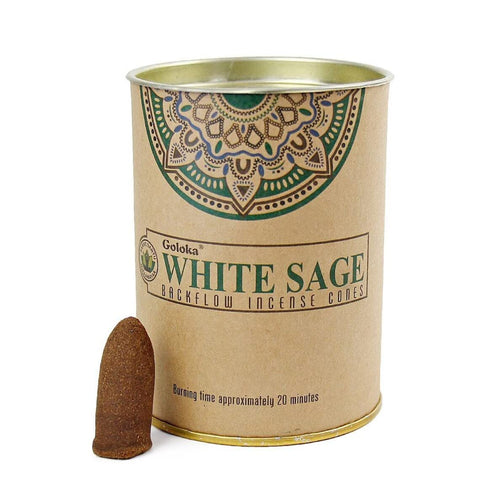 Incense-Goloka - White Sage Backflow Cones - Tin