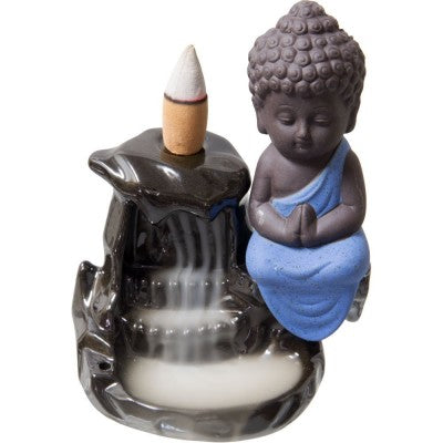 BACKFLOW INCENSE HOLDER - ZISHA BUDDHA w/ Moon, 4.75″X5″H, Ceramic